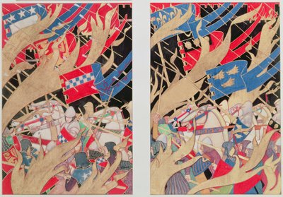 オッターボーンの戦いのイラスト：タインの谷を焼き尽くしました（紙にガッシュ、ゴールド、インク） 作： Robert Burns